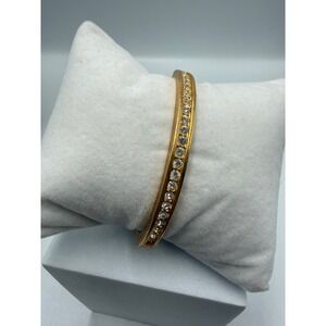 Roman Gold‎ Tone Crystal Hinged Bangle Bracelet Oval Costume Jewelry